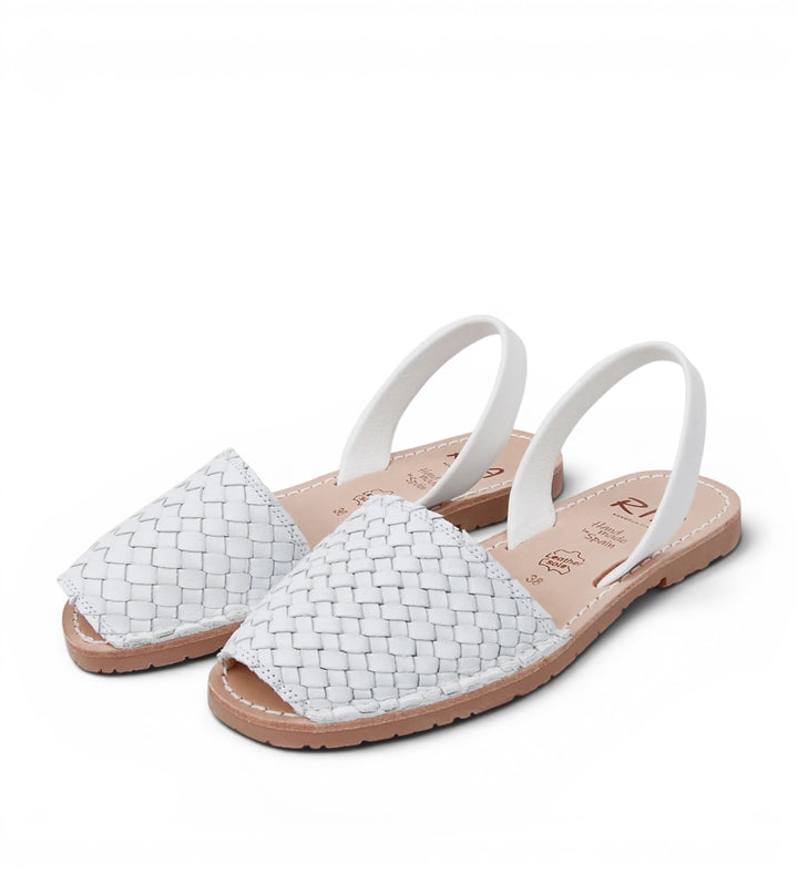 House of Florian white braided leather avarcas sandals with slingback strap