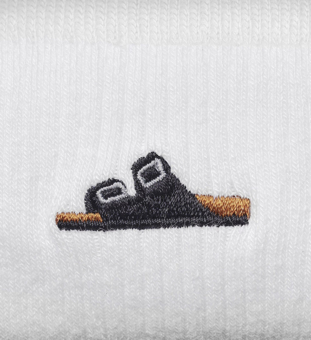 House of Florian white cotton rib socks with embroidered black and tan sandals