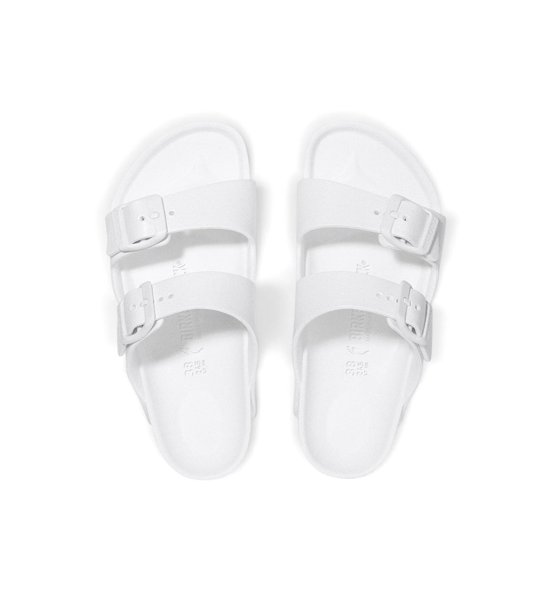 House of Florian white Birkenstock Arizona kids EVA sandals with two adjustable straps and contoured footbed.
