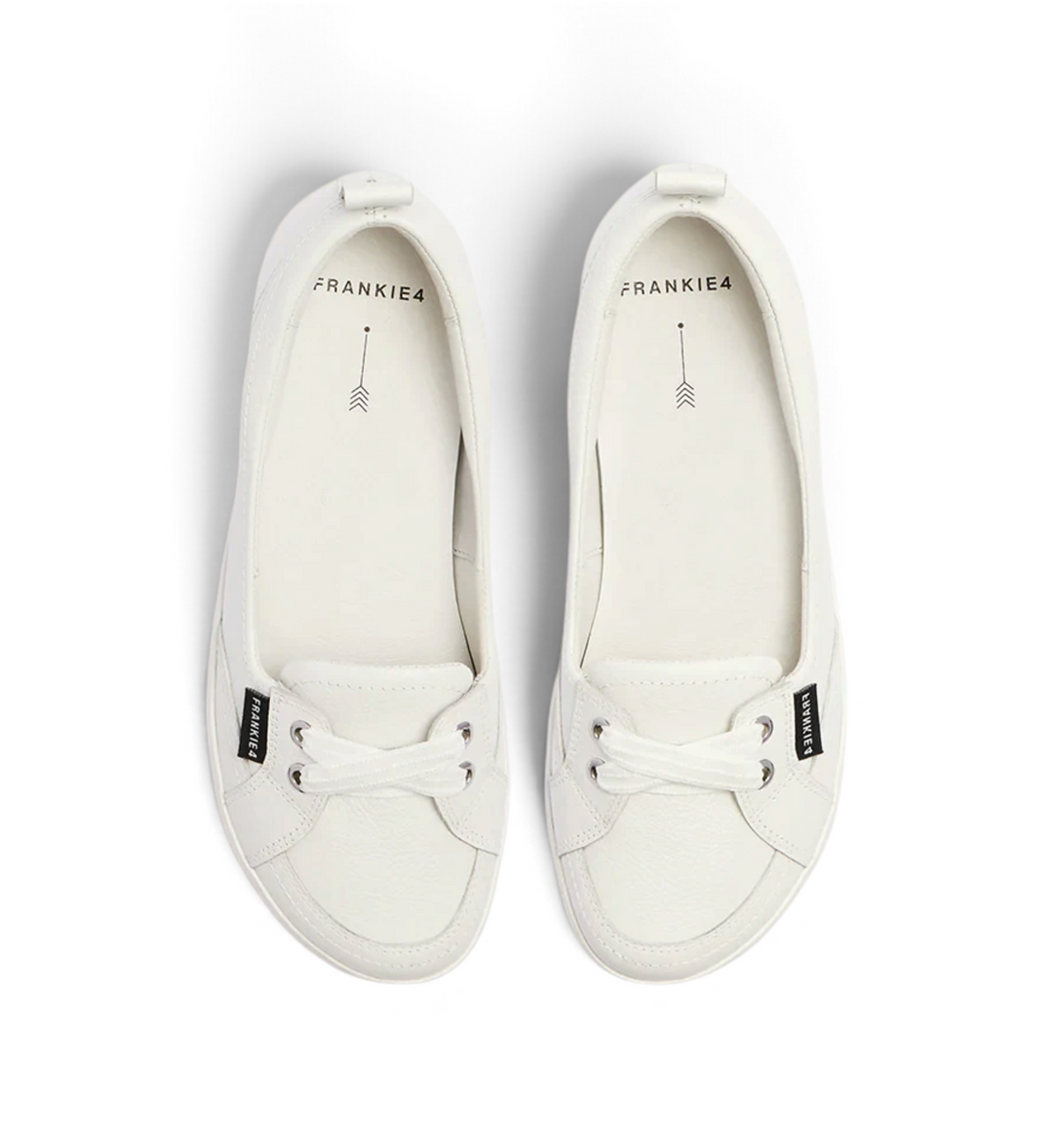House of Florian FRANKIE4 Sophie IV white tumbled leather slip-on flats with supportive cushioned footbeds.