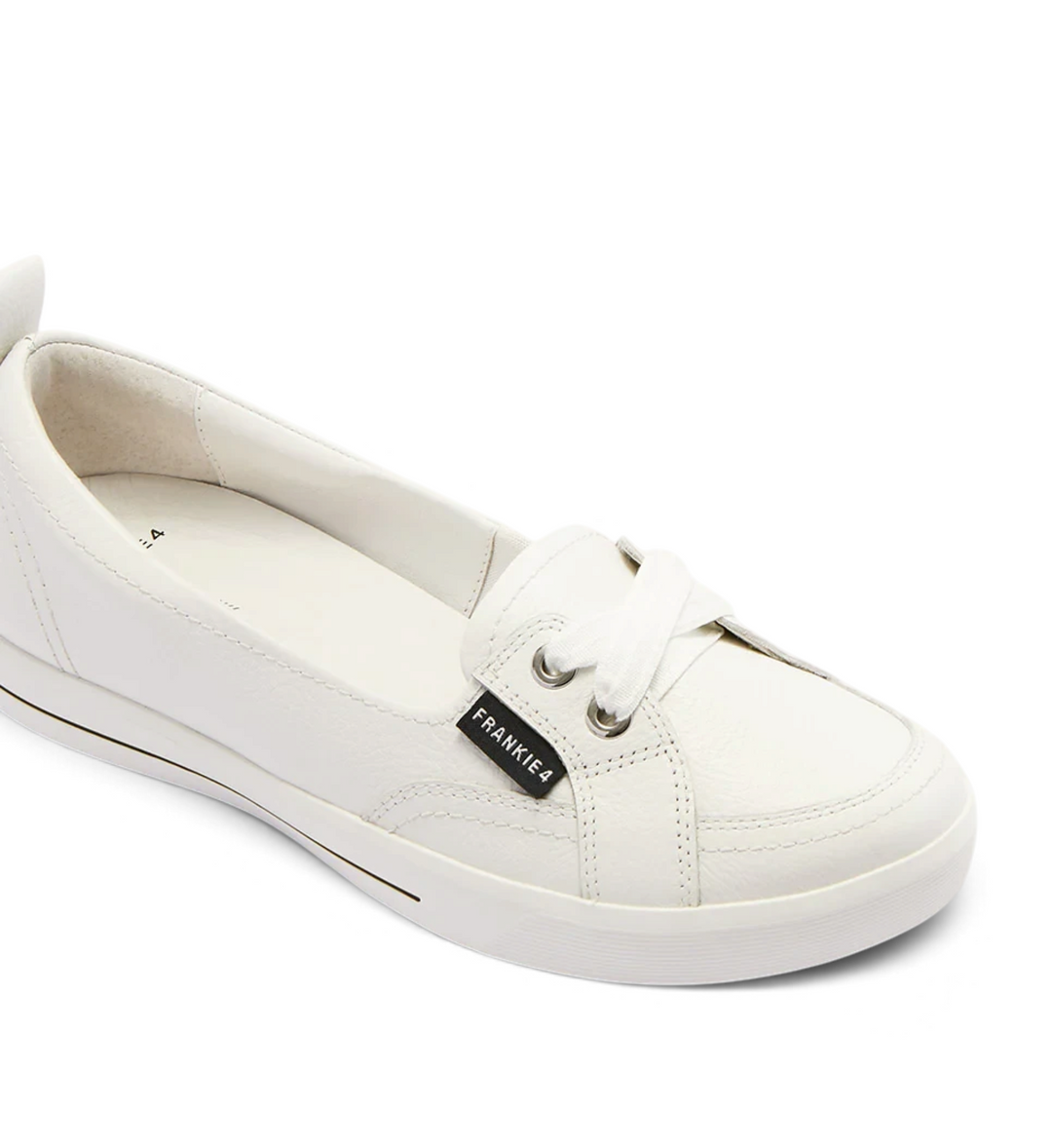 House of Florian FRANKIE4 Sophie IV white tumbled leather slip-on flat shoe with supportive cushioned footbed.