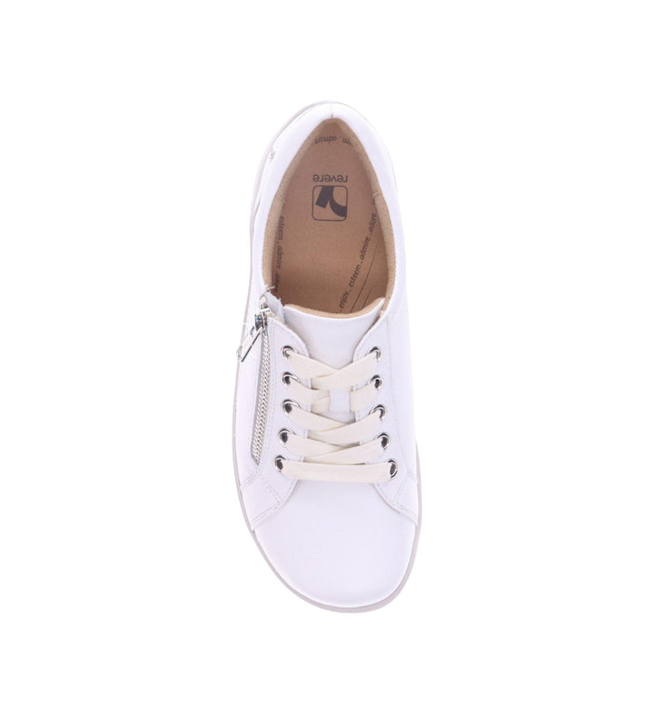 House of Florian Tampa white leather lace-up sneaker with side zip and arch support.