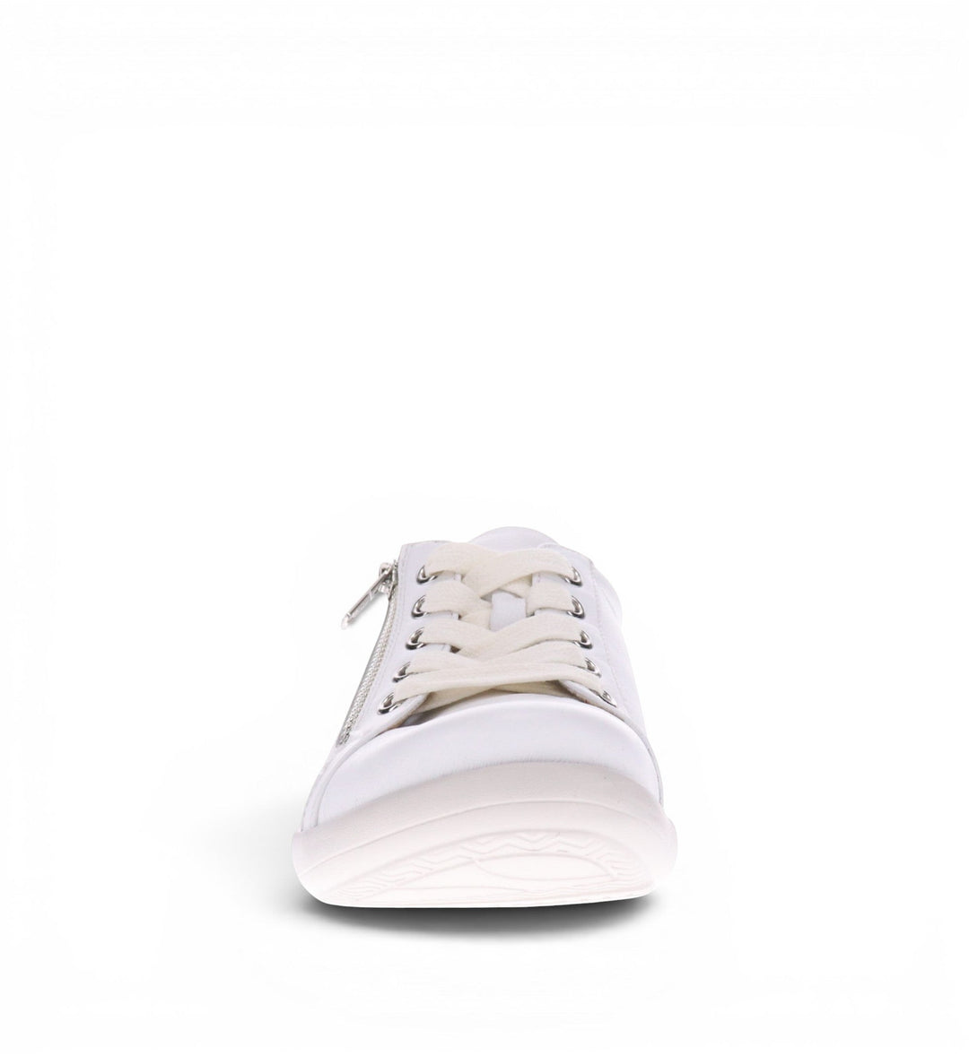 House of Florian Tampa white leather sneakers with lace-up front and side zip detail.
