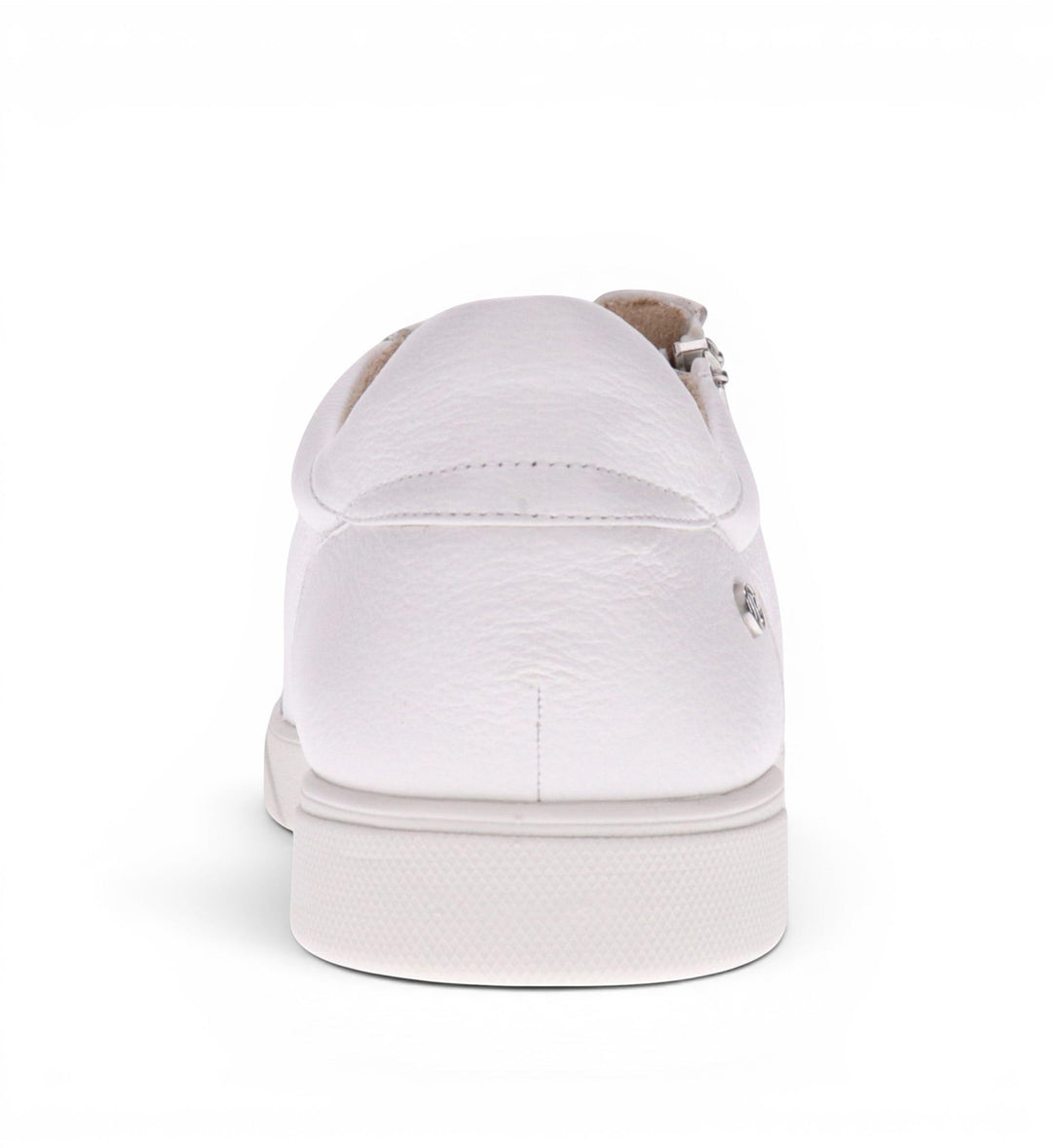 House of Florian Brisbane W white leather sneakers with side zipper detail and textured sole.