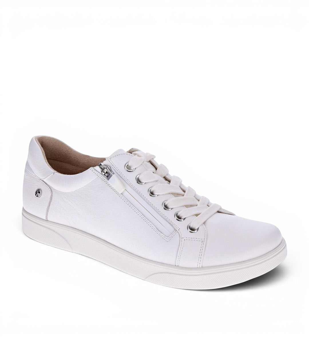 House of Florian Brisbane W white leather sneakers with side zip and lace-up closure.