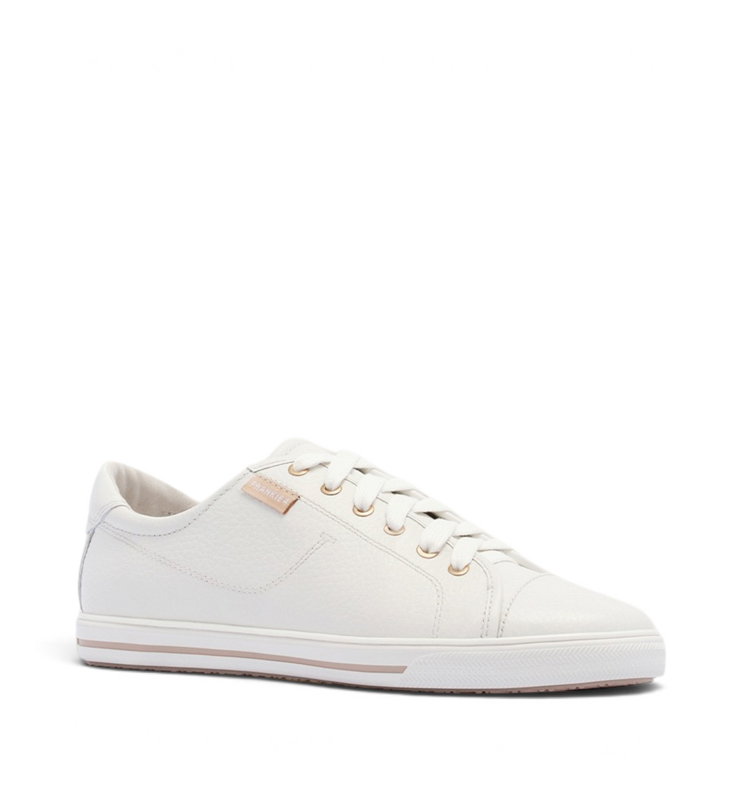 House of Florian Nat III white pebbled leather sneaker with rose gold eyelets and side tab detail