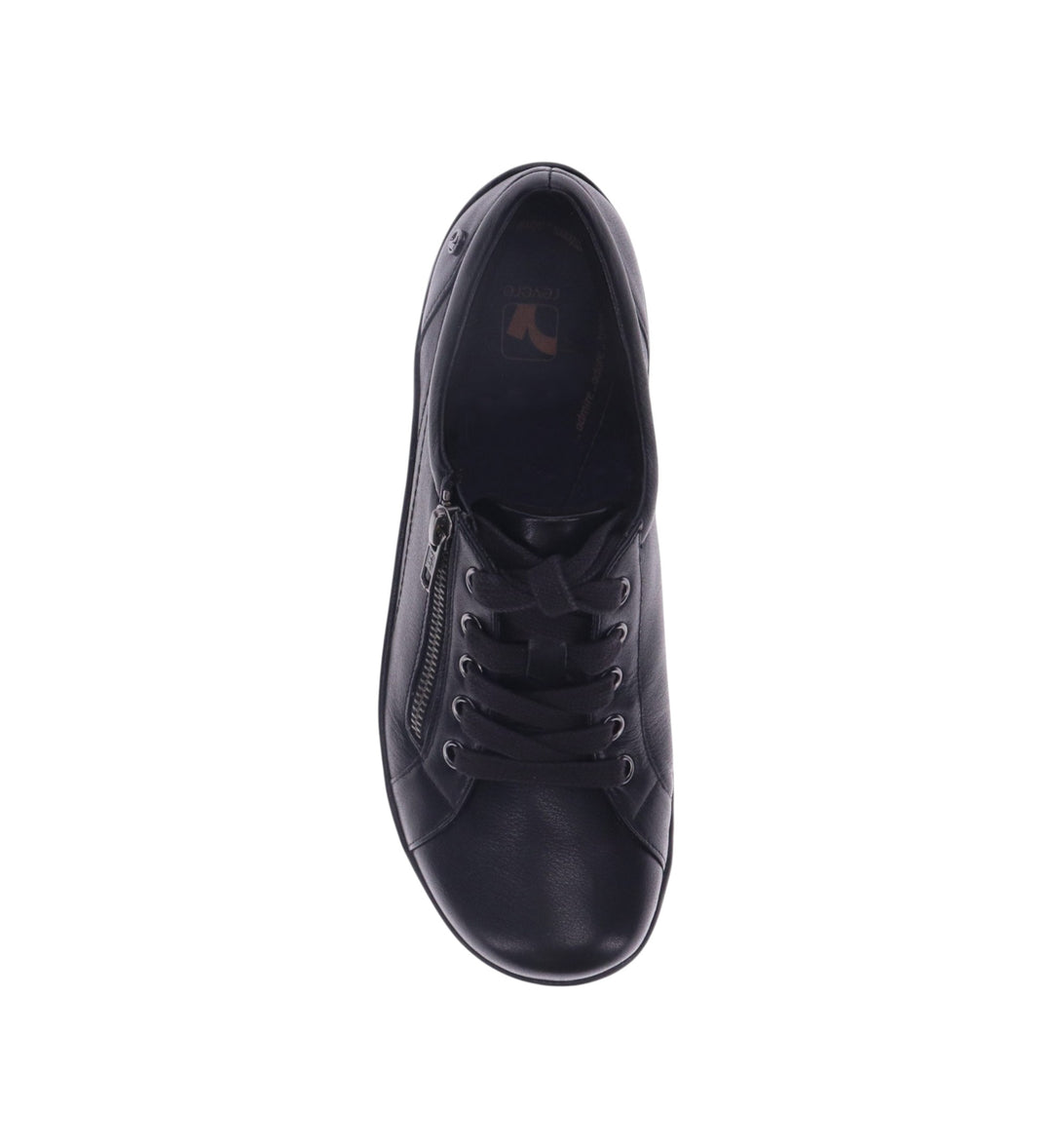 House of Florian Tampa W black leather low-top sneakers with side zipper and lace-up closure.