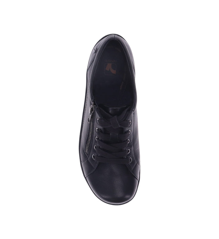 House of Florian Tampa W black leather low-top sneakers with side zipper and lace-up closure.