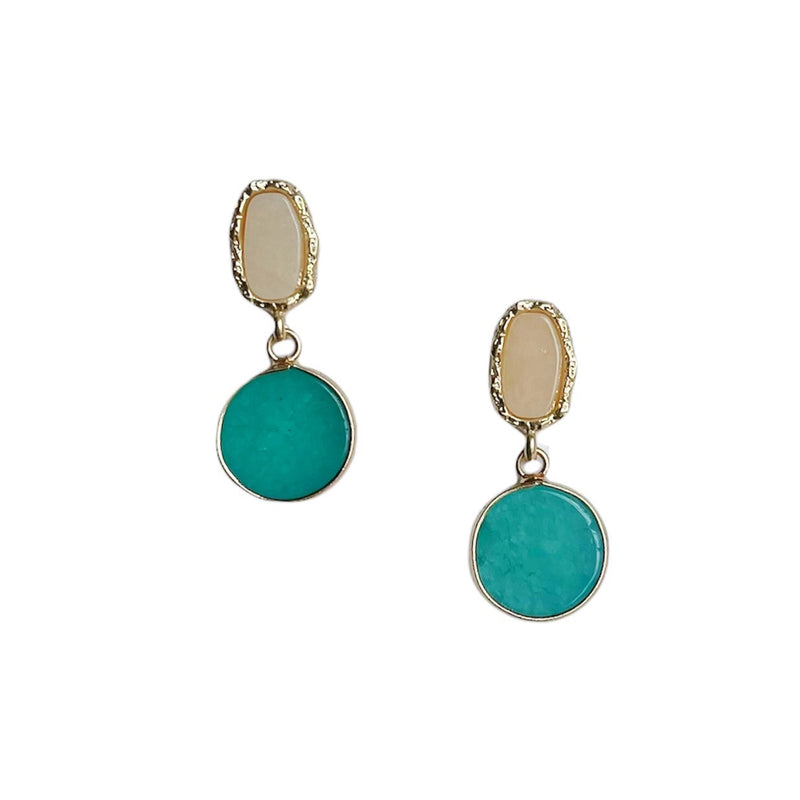 ZODA Turquoise Disc Nude Gold Trim Drop Earrings - C808127T