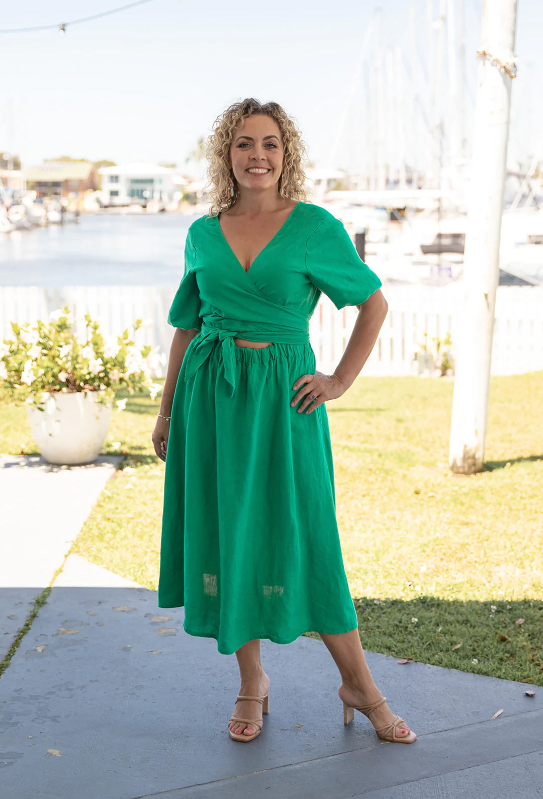 COSTA VITA Jade Linen Dress#color_emerald