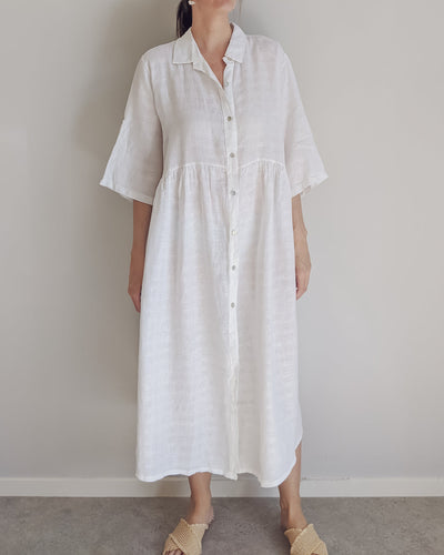 COSTA VITA Eden Linen Dress#color_white-textured
