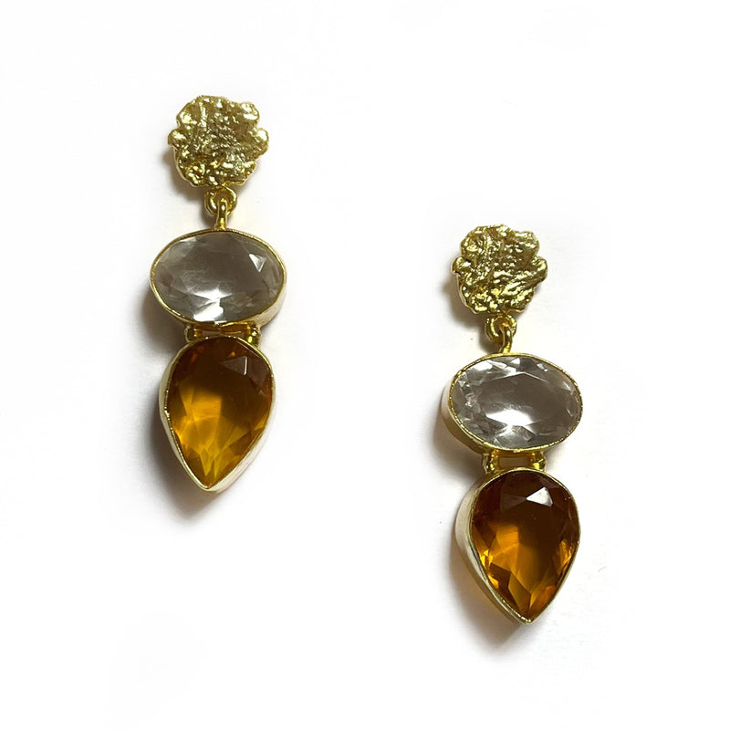 ZODA Amber Crystal Gem Gold Drop Earrings FJEA25453