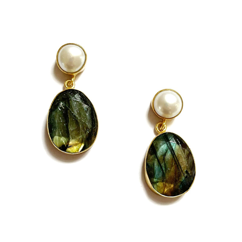 ZODA Opal Gem Pearl Drop Earrings - FJEA25517