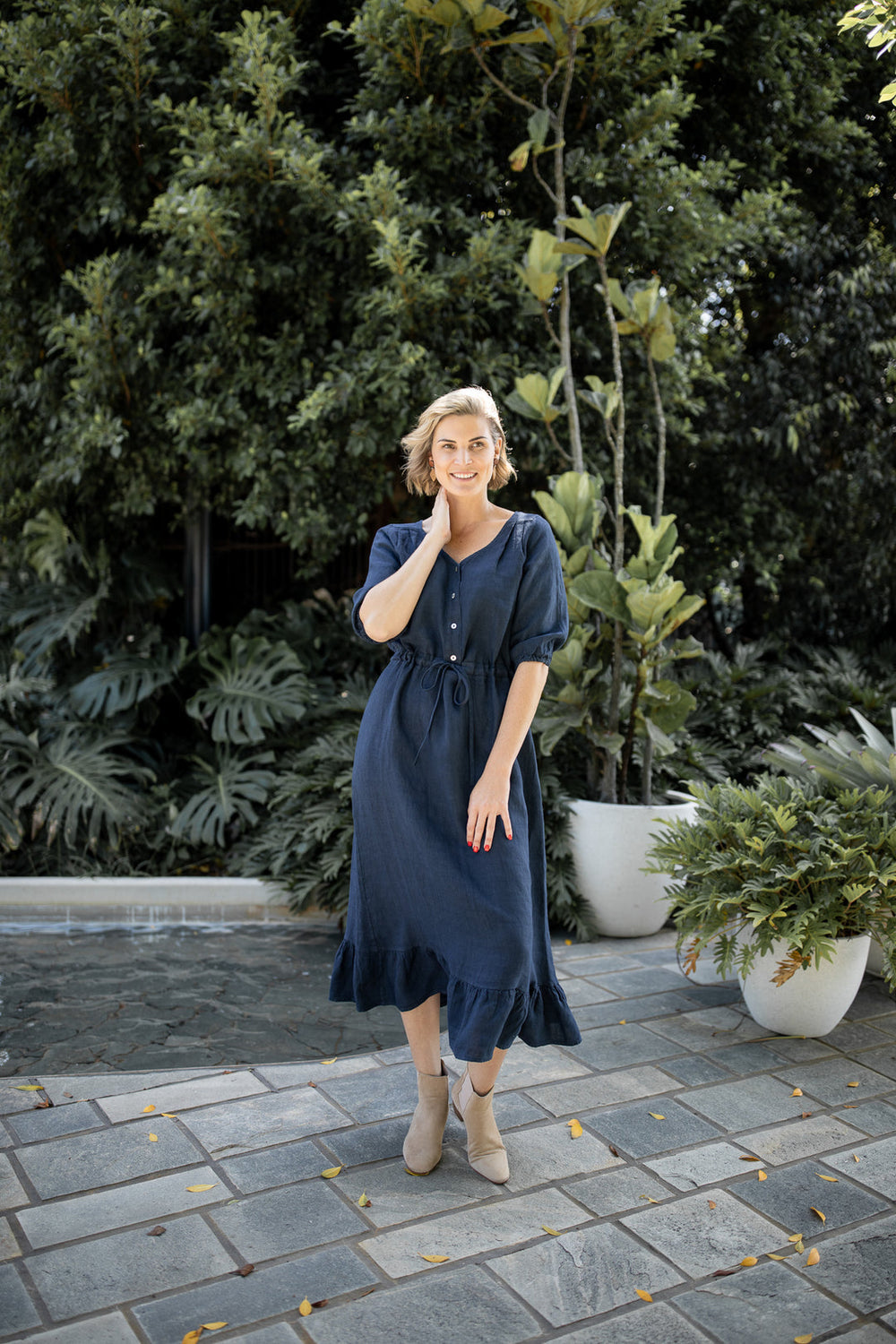 COSTA VITA Sofia Linen Dress#color_navy