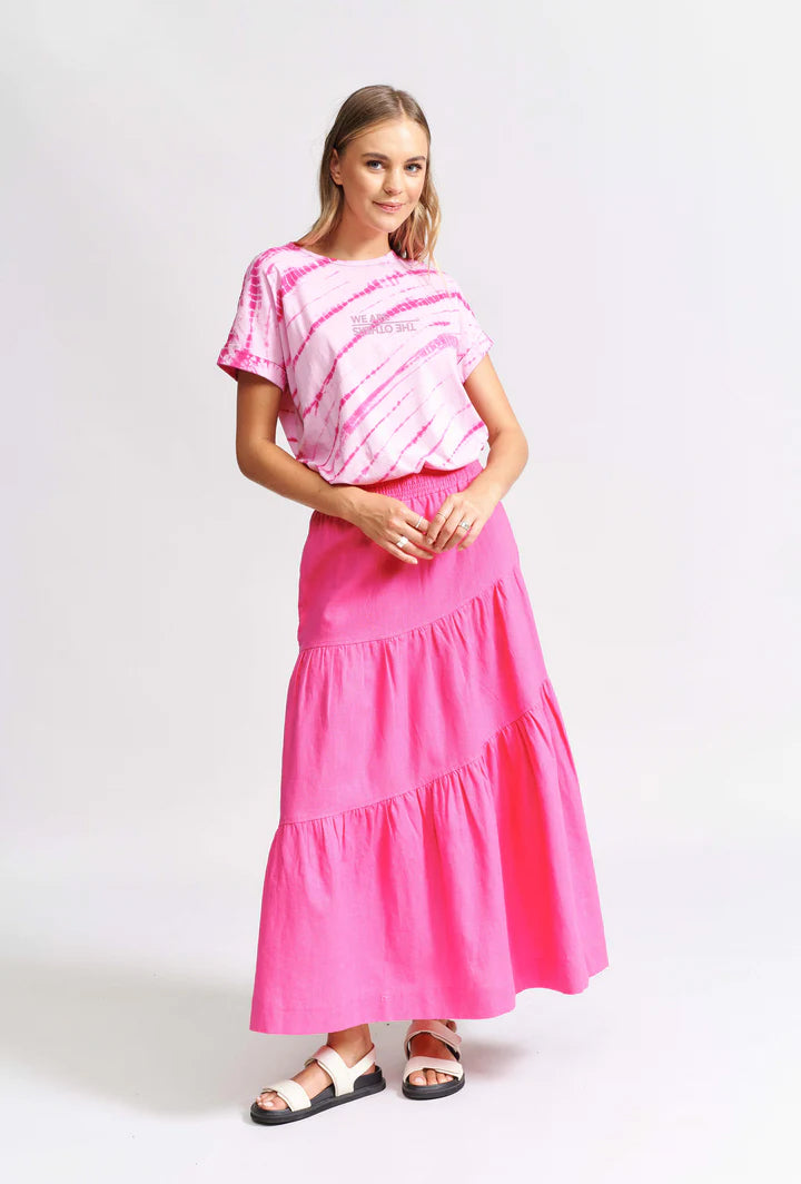 WE ARE THE OTHERS_The Asymmetric Linen Maxi Skirt - Hot Pink