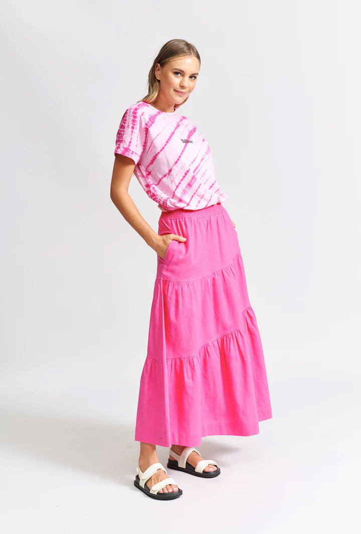 WE ARE THE OTHERS_The Asymmetric Linen Maxi Skirt - Hot Pink