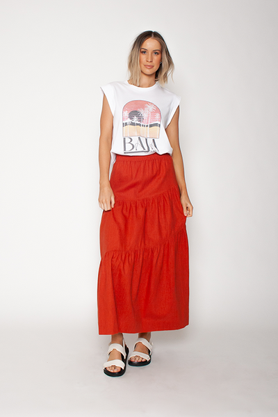 WE ARE THE OTHERS_The Asymmetric Linen Maxi Skirt - Rust